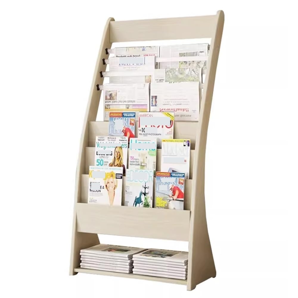 IUokLU Magazine rack, Wooden Newspaper Rack Office Magazine Rack Floor-Standing Brochure Display Stand Promotional Materials Display Rack Storage Bookshelf (White)