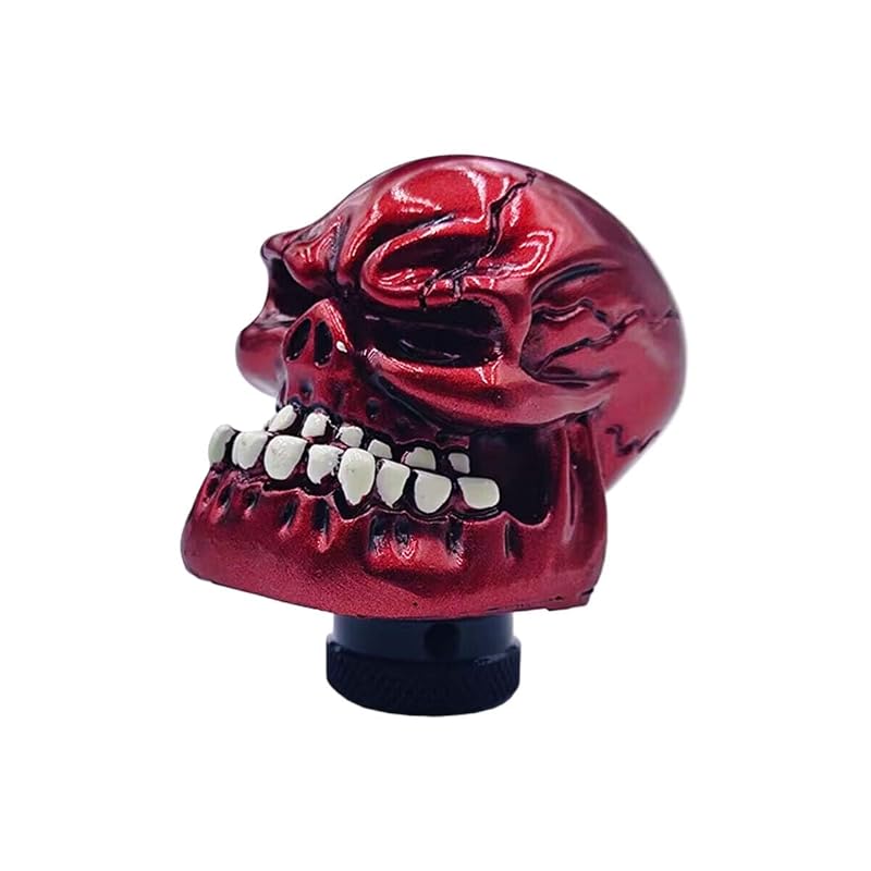 Manopla de Câmbio LAINLOY com Caveira e Dentes Grandes em Resina Vermelha, com Adaptadores