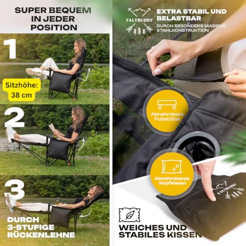 Gefalteter Faltbuddy Campingstuhl XXL - Detailansicht von Faltbuddy XXL Campingstuhl 2in1 Angebot – Dealfoxx.de