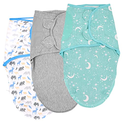 Image of Hooyax Baby Swaddle Blanket, Easy Change Swaddle, Adjustable Swaddle Wrap for Baby Boys and Girls, Newborn Wearable Swaddle Sleep Sack, 0-3 Months, 3 Pack (Gray Bear)