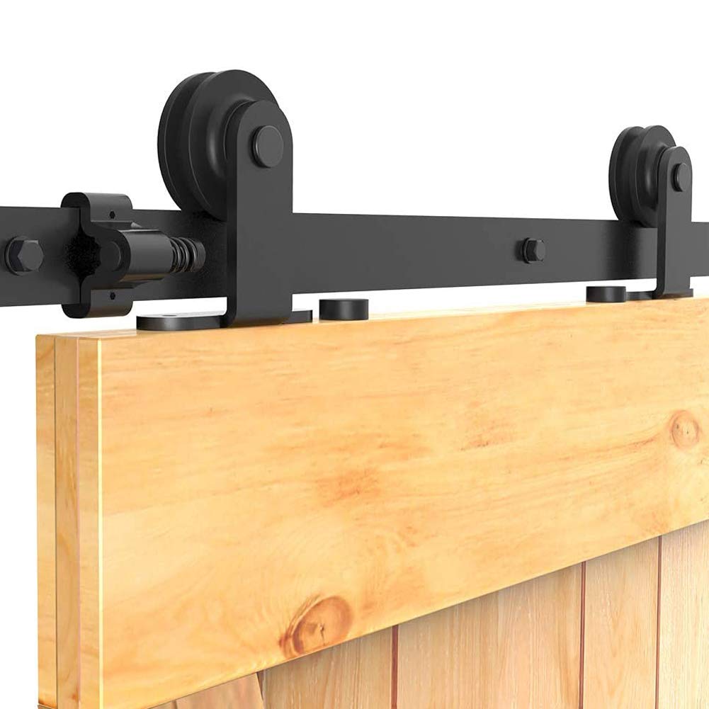 CCJH6FT Sliding Track Barn Door Hardware Kit for Single Wood Door,Heavy Duty,T-Shaped Style Black