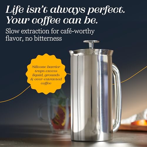 Image of ESPRO P7 French Press, 32oz, Polished, Stainless Steel Coffee Maker | Double Filter Coffee Press, Grit-Free Coffee, Heat Resistant Insulated tea Press, Easy Hot and Cold Coffee Brewer, Tea Brewer