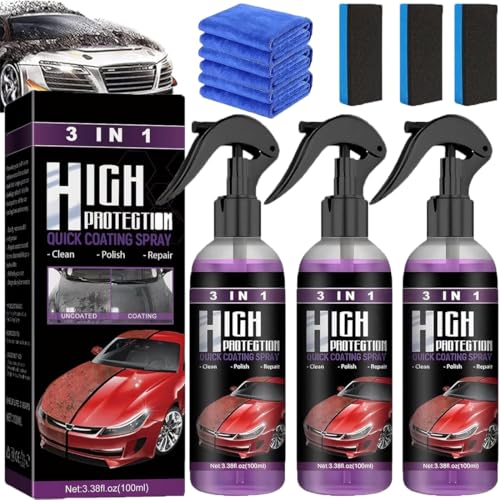 High Protection 3 en 1 Voiture Spray Nano Anti Rayures – Revêtement en Céramique Voiture Haute Brillance, Protection Longue Durée Crystal Coating (Pack de 3/Le plus populaire)