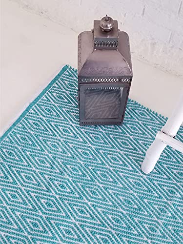 Chardin Home 100% Cotton Diamond 3X5 Area Rug Fully Reversible, Machine Washable, Turquoise Blue And White #TOP6