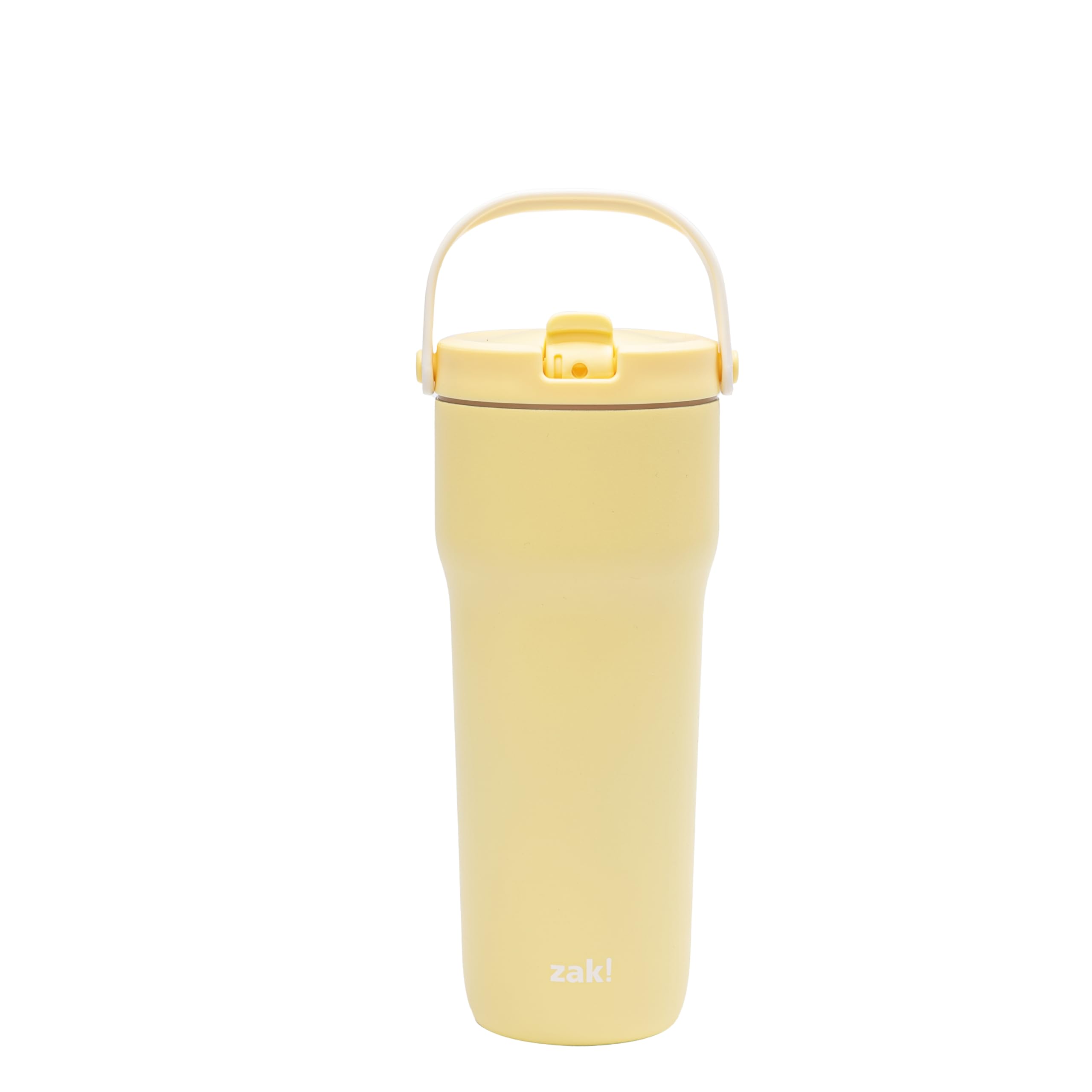 Zak Designs Sutton Travel Tumbler for On the Go, 30oz Stainless Steel with Vacuum Insulation, Straw Spout, Carry Handle for Cold Drinks (Vanilla Yellow)
