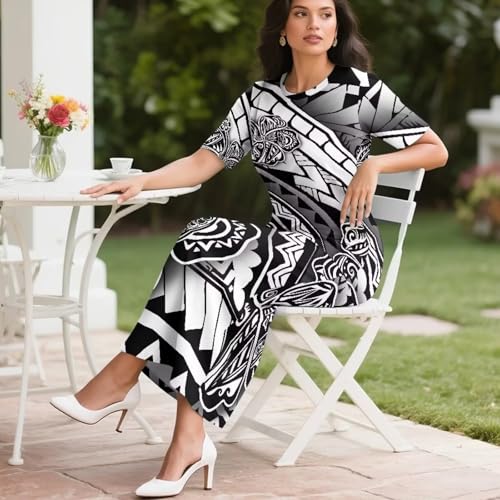 Image of Puletasi Samoan Traditional 2 Piece Outfits for Women Short Sleeve Crop Top and Maxi Skirt Sets Puletasi Dress