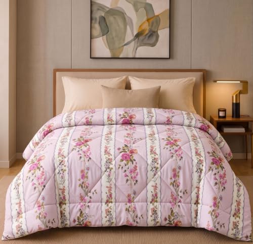 Image of HOMEKART 220 GSM Reversible Microfiber AC Comforter /Duvets for Mild Winter | All Season Single Size 3 Layered Quilted Blanket for Single Bed (230 cm x 150 cm,Baby Pink)