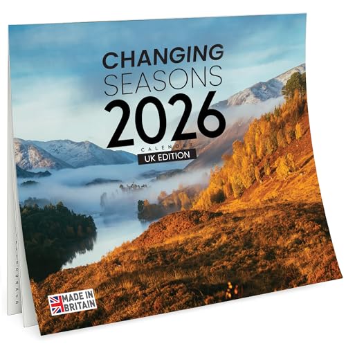 Calendar 2026 UK – Changing Seasons Scenic Wall Calendar – 2026 Month-to-View Planner & Yearly Organiser, A4 Size Opens to A3, Ideal Home or Office Wall Calendar, Classic British Landscapes Design
