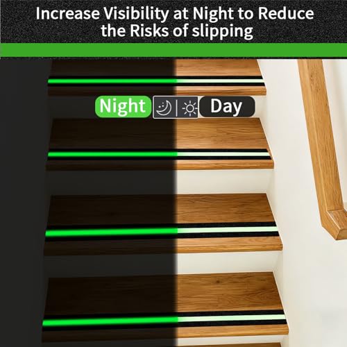 Image of Glow in Dark Anti Slip Tape, 2 inch x50FT Heavy Duty Waterproof Safety Grip Tape for Stairs, Pool, Bathroom - Black & Glow Stripe Indoor /Outdoor Multi-Purpose Traction Tape