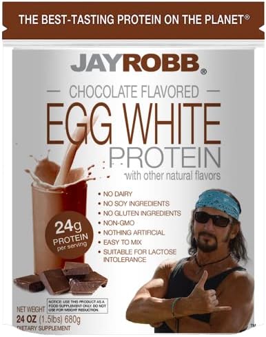 Jay Robb Chocolate Egg White Protein Powder, Low Carb, Keto, Vegetarian, Gluten Free, Lactose Free, No Sugar Added, No Fat, No Soy, Nothing Artificial, Non-GMO, Best-Tasting, (24 oz, Chocolate)