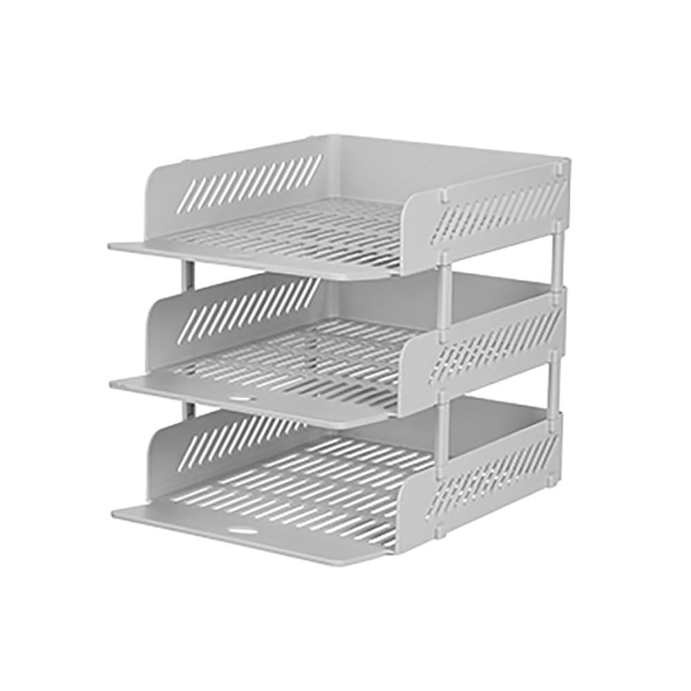 J9V4G6S3B5 Desktop File Rack 3 Trays Paper Organizer Letter Tray Desk File, Sorter for Office(Gris)