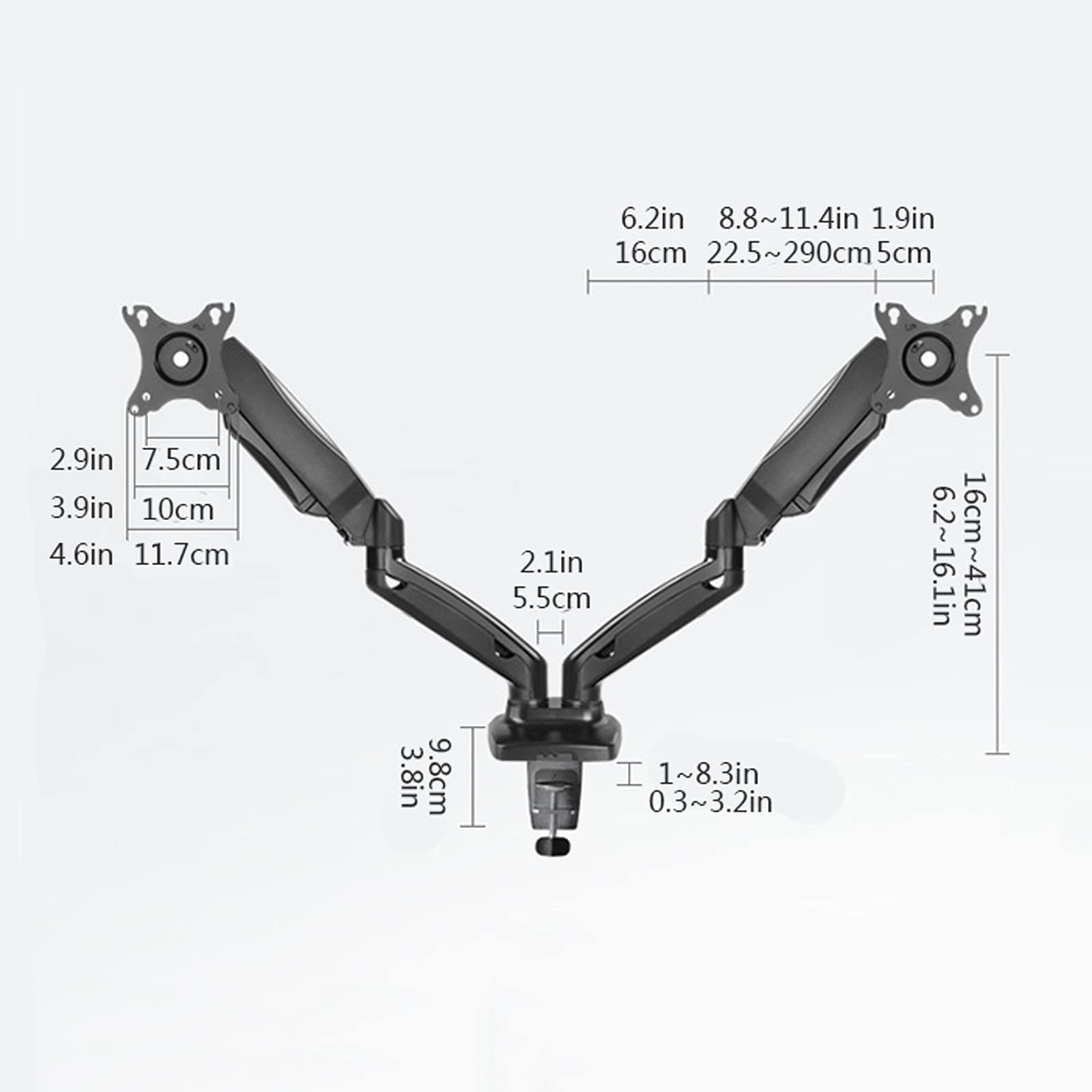 Support Moniteur PC Moniteur de montage à double écran Montage de montage de moniteur de moniteur de gaz de montage de moniteur de montage de moniteur de 17"-32" avec support de montage VESA 75/100
