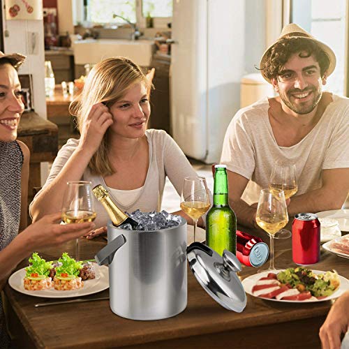 Ice Bucket with Lid, Double Wall Insulated Ice Bucket with Strainer and Ice Tong, Stainless Steel Silver, Perfect for BBQs, Parties, Bars, Clubs, Restaurants - Image 3