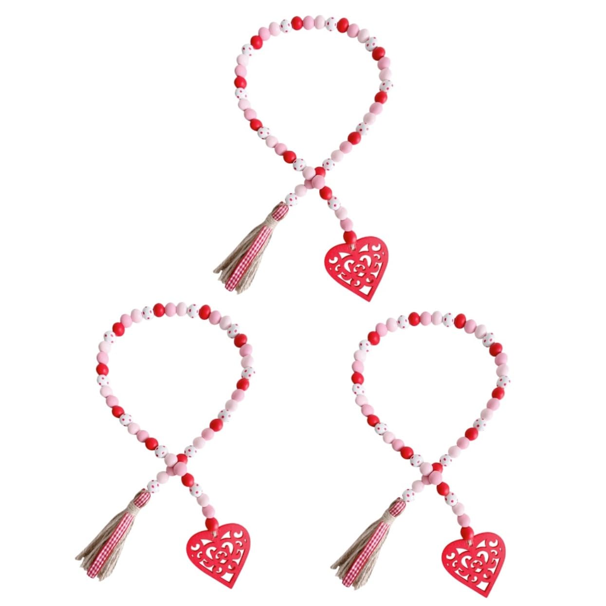 Abaodam 3st Holzperlen Zum Valentinstag Perlengirlandendekor Aus Bauernperlen Bauerngirlanden Aus Holzperlen Herzgirlande Aus Holz Girlande Aus Hanfseil Quaste Rote Perlen