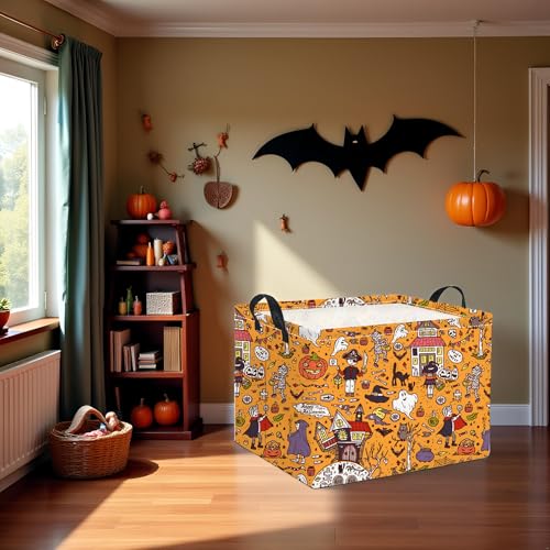 Image of Rectangular Halloween Basket for Boys and Girls Kids Trick or Treat Pumpkin Basket for Halloween Parties Cute Storage Bin Organizer Box Room Decor(Pirate Halloween)