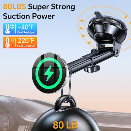 Image of Coolpow for MagSafe Car Mount Charger【Ultra Magnet】 Magnetic Phone Holders for Your Car Charger【Windshield+Vent+Dash】 Magnetic Wireless Car Phone Holder Charger Car Mount for iPhone 17 (Gray)