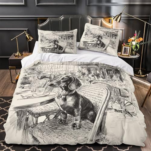 Housse de couette teckel café 135x200 microfibre lit single - 2