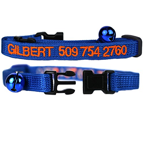 GoTags Cat Collars Embroidered with Pet Name and Phone Number, Personalized Cat Collar with Breakaway Safety Release Buckle and Bell, Adjustable Nylon ID Collar for Cat or Kitten