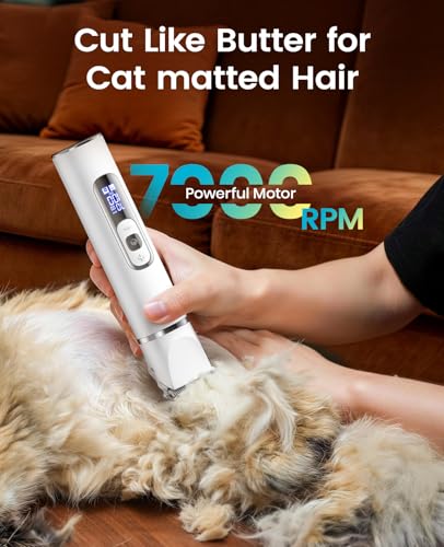 oneisall Quiet Cat Clippers for Matted Fur, Cat Grooming Kit 3 in1 with LCD Display, 3 Speed, Cordless Cat Paw Trimmer, IPX7 Waterproof Cat/Dog Clippers for Paw/Butt/Back/Face/Ear - Image 5
