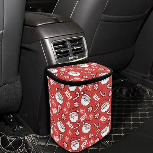 Image of Talayituse Santa Claus Candy Print Car Trash Can with Adjustable Straps, Christmas Decoration Car Trash Bag Bin Car Garbage Bag Multipurpose Storage Box for Vehicle Travel Camping Picnicing