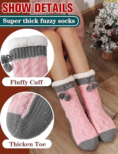 Womens Slipper Fuzzy Grips Socks Fluffy Winter Warm Thick Thermal Cozy Plush Non Slip Cabin Soft Fleece Socks3