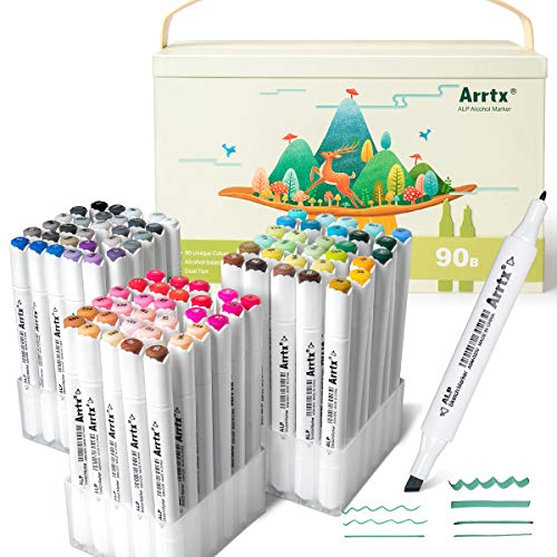Arrtx ALP 90 markeerstiften, graffiti-stiften, dubbele tips, alcoholbasismarkers, voor kunstenaars, kinderen, studenten, schilderen, illustreren, tekenen, design, anime