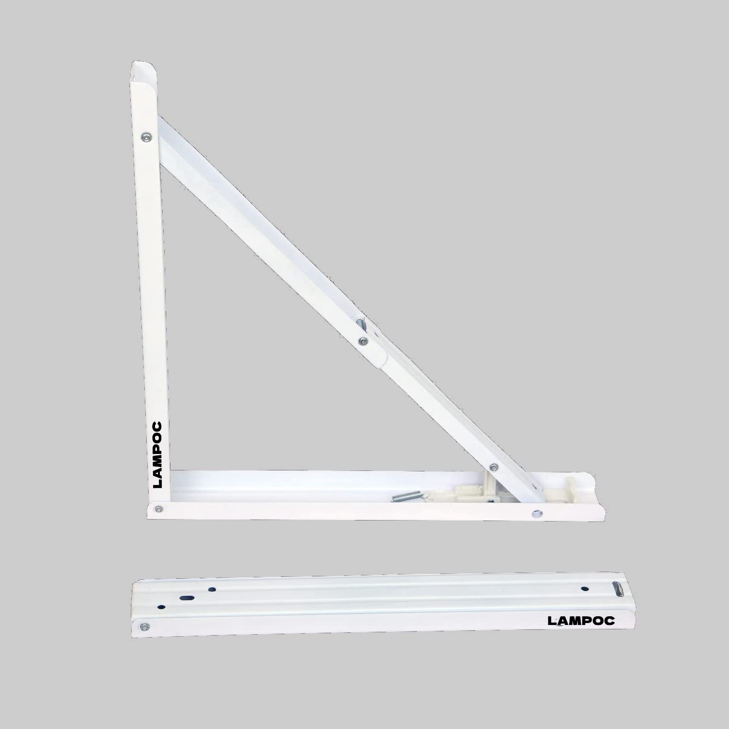 LAMPOC Folding Shelf Table Brackets, Max Load 100kgs Folding Shelf Table Hinge Wall Mounted, Heavy Duty Powder Coated Steel Shelf Bracket|Only Brackets with screws and plugs (12 inch Bracket, White) 2