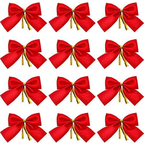 WILLBOND 96 verpakkingen rood mini velveteen kerstboog decoraties voor kerstboom, 3,15 inch kerstboom ornamenten party cadeau DIY decoratie