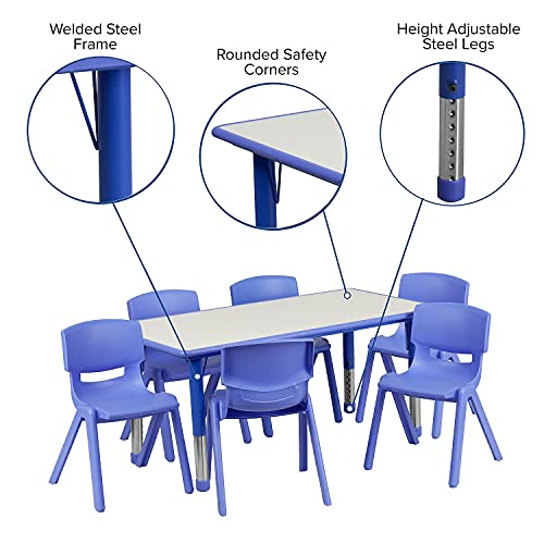 Image of Flash Furniture Emmy Adjustable Classroom Activity Table with 6 Stackable Chairs, Plastic Activity Table for Kids, 23.625 inch W x 47.25 inch L, Blue /Gray