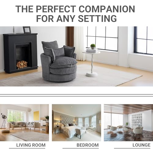 Karl home Swivel Accent Chair, Round Barrel Cuddle Tub Armchair Small Single Sofa with 360° Rotating Metal Base & 3 Pillows for Living Room, Bedroom, Lounge, Reading Room, Grey - Image 7