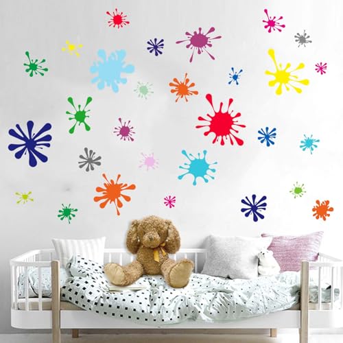 29pcs Colorful Paint Splatter Wall Stickers – Graffiti Painting Splotches Wall Decals – Nursery Kids Baby Girls Boys Room Daycare Kindergarten Playroom Classroom Wall Decor