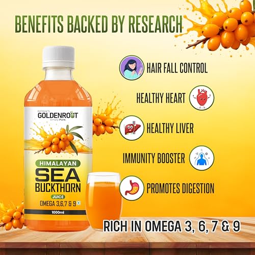 Image of Bionik Goldenroot Sea Buckthorn Juice | Cold-Pressed Pulp Concentrate | Rich in Vitamin C, Omega 3, 6, 7, 9 & Antioxidants | Supports Immunity, Skin & Gut Health | For Men & Women (1000 ml)