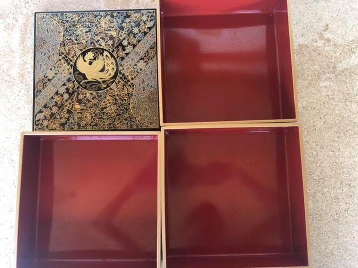 木製 三段重 小物入れ 欅 未使用】木製三段重小物入れ欅