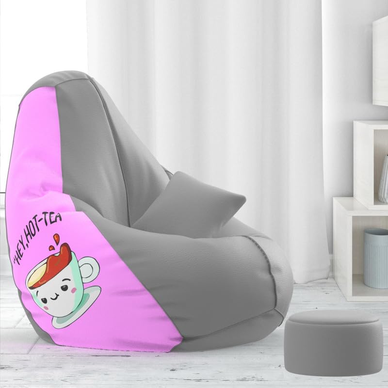 Biggie Bean Bag Chair Cover 4XL Evergreen Classics Bean Bag-Loud Prints-Soft Landings-Styled with Free Cushion & Footrest (Matching Color : Printed Hot Tea - Peach Lt. Grey)-image-14