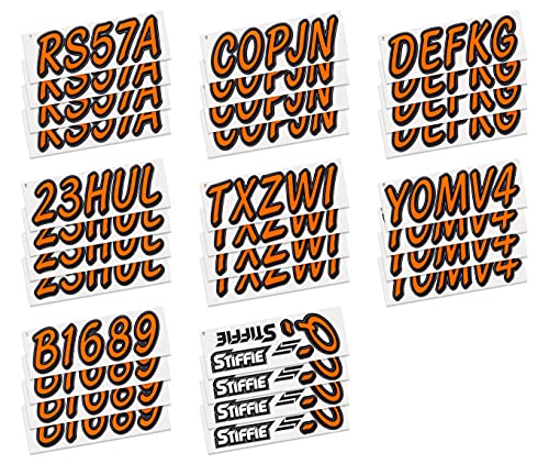 Image of Whipline Solid Orange /Black 3 inch Alpha-Numeric Registration Identification Numbers Stickers Decals for Boats & Personal Watercraft