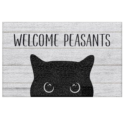 YTRGI Funny Black Cat Welcome Mats for Front Door Covered Outdoor Area, Welcome Peasants Black Cat Doormat Outdoor Indoor Entrance Entryway Porch, Cats Decor, Cats Gifts, 17x39 Inch