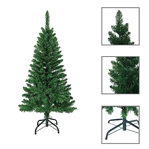 Mtb 4 Feet Hinged Pencil Artificial Christmas Tree With Foldable Metal Stand, 180 Tips Recycled Pvc Plastic, Green #TOP2