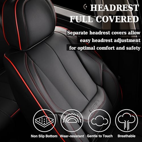 Image of Coverado Seat Covers, Car Seat Covers Front Seats, Car Seat Cover, Car Seat Protector Waterproof, Car Seat Cushion Nappa Leather, Black Seat Covers Carseat Cover Universal Fit for Most Cars