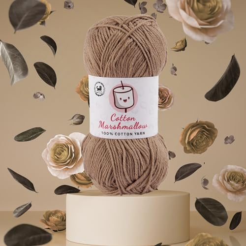 Image of NESTNHAVEN Cotton Marshmallow 100% Cotton Yarn - (50 g, 130 m) - Luxury Yarn for Crochet, Amigurumi, Embroidery, Toys, Garments, Flowers and Hobby Projects (Light Brown)
