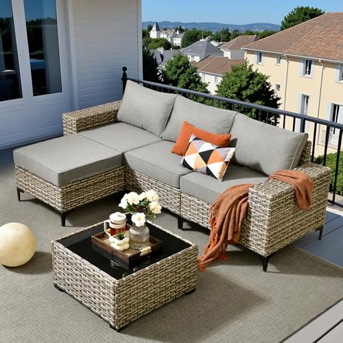 Outdoor Sectional Patio Furniture Set,5 Pieces Wicker Conversation Sets L Shaped Couch,Extra Deep Out Door Sofa Outside Furniture,Dark Gray