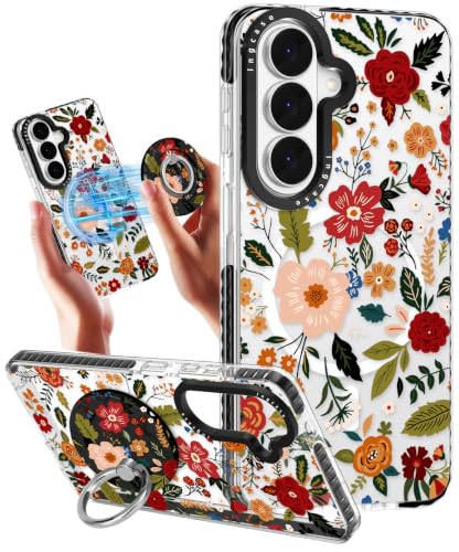 Coque Samsung S26 Plus mignonne avec protection photo et motif rouge floral botanique