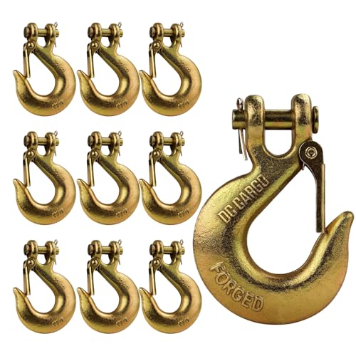 DC Cargo G70 Clevis Slip Hook with Safety Latch (Pack of 10) – 3/8 Inch Grade 70 Clevis Hooks – Heavy Duty for Trailer Truck Transport - 6,600 Lbs