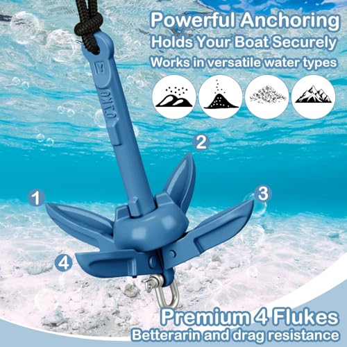 Image of Lounsweer 2 Pack 1.5 /3.5 lb Marine Kayak Anchor Kit Folding Grapnel Anchor Kit Boat Kayak Fishing Accessories for Small Boats Kayaks Canoe Paddle Boards
