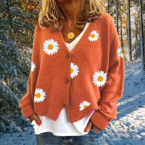 Flower Cardigan Sweaters for Women Cute Aesthetic 90s Long Sleeve Button Down Casual Lightweight Knit Sweaters2