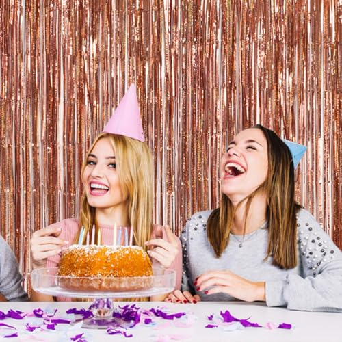 Image of TONIFUL 3Pcs Laser Rose Gold Door Streamers,Laser Rose Gold Photo Booth Backdrop Metallic Streamers Foil Fringe Curtains for Birthday,Christmas,New Year,Bachelorette Party Decor(9.9ft x 6.6ft)