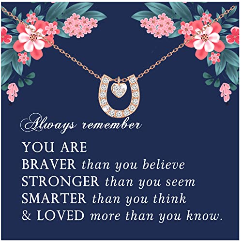 LQRI Rose Gold Lucky Horseshoe Pendant Necklace - Horse Jewelry Gifts for Girls & Women