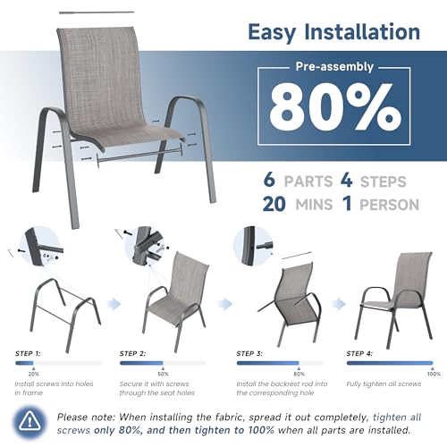Image of Amopatio Patio Chairs Set of 6, Outdoor Stackable Dining Chairs for All Weather, Breathable Garden Outdoor Furniture for Backyard Deck(Light Grey)
