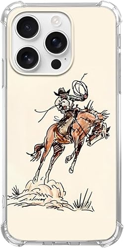 IATMOMF Hand Painted Cowboy on Horse Case for iPhone 16 Pro, Vintage Cowboy Hors