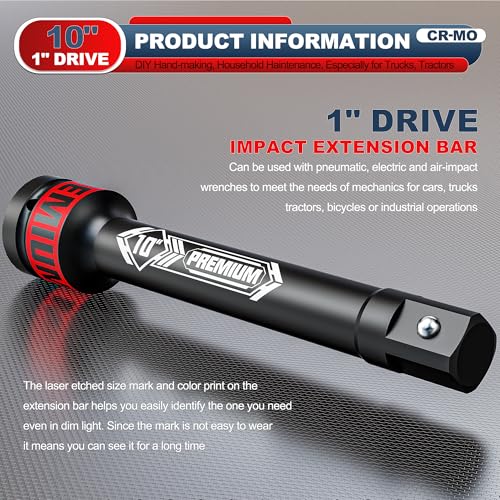 Image of 1 inch Drive Impact Extension Bar, 10 Inch Length Socket Extension, CR-V Steel, Narrow and Deep Areas in Household Haintenance, Trucks Tractors Repair or Industrial Operations