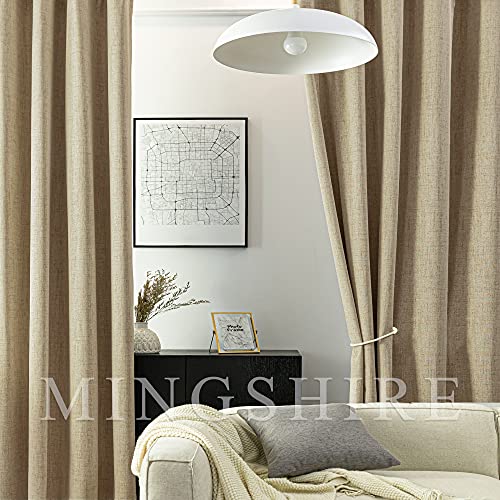 Mingshire Natural Color Faux Linen Full Blackout Curtains Drapes With 3 Pass Coating Back, Waterproof Treatment Easy Care For Sliding Door, 52" Width / 84" Length, Pack Of 2 #TOP3